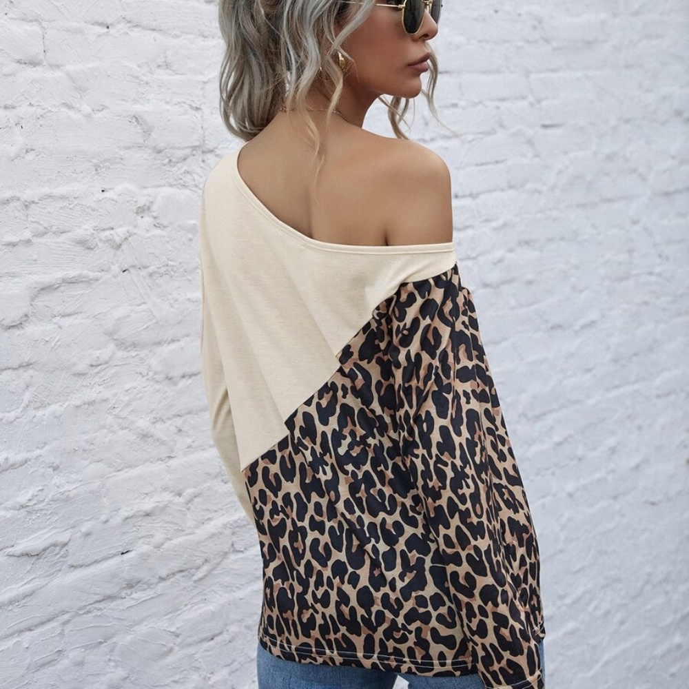 Leopard print off shoulder long sleeve top - Picture 10 of 15